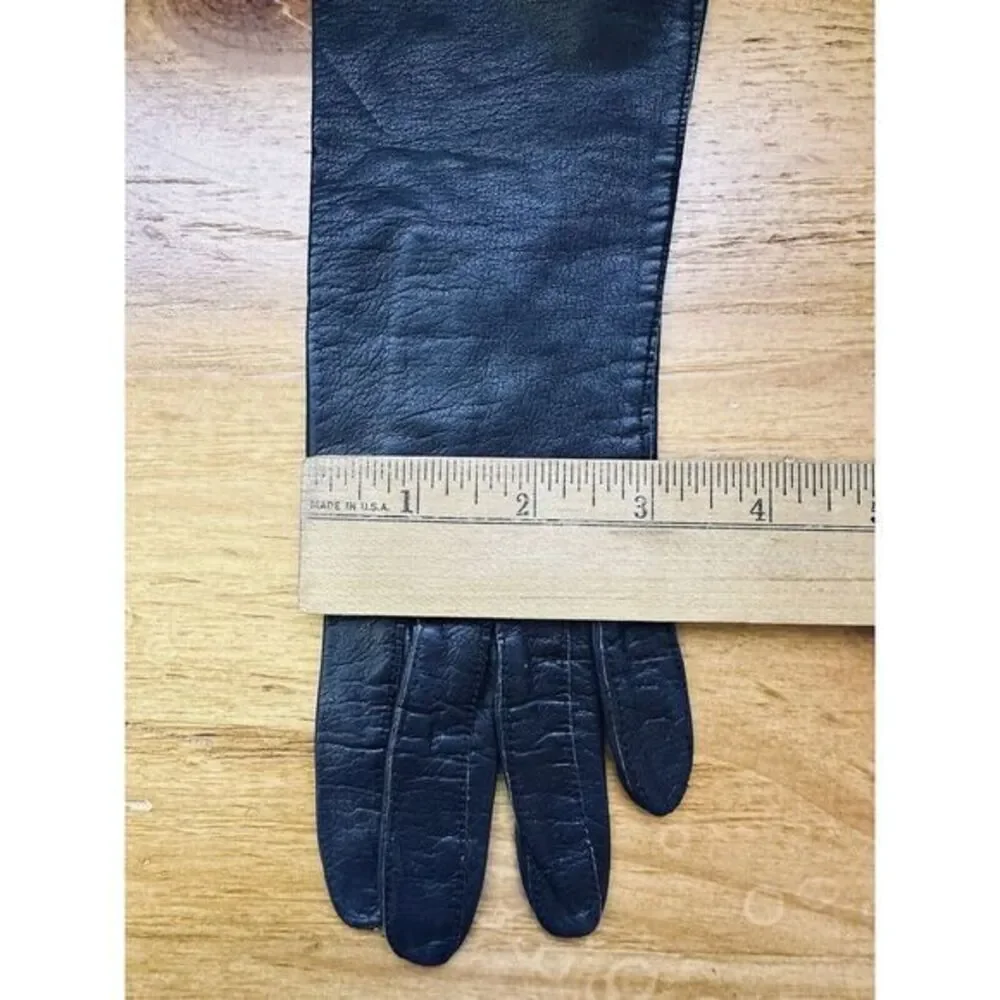 Vintage Ladies Soft Black  Leather Gloves Size 6 In Good Condition Detail Design
